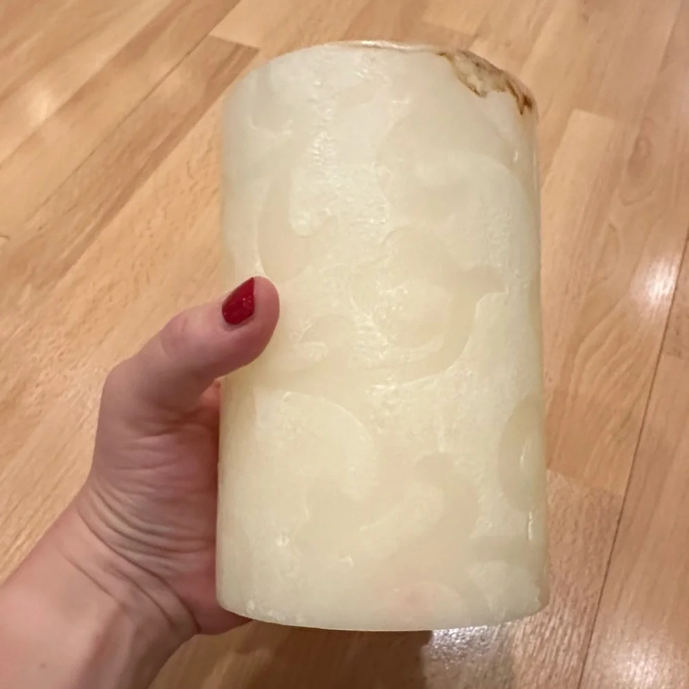 Large white pier one pillar candle